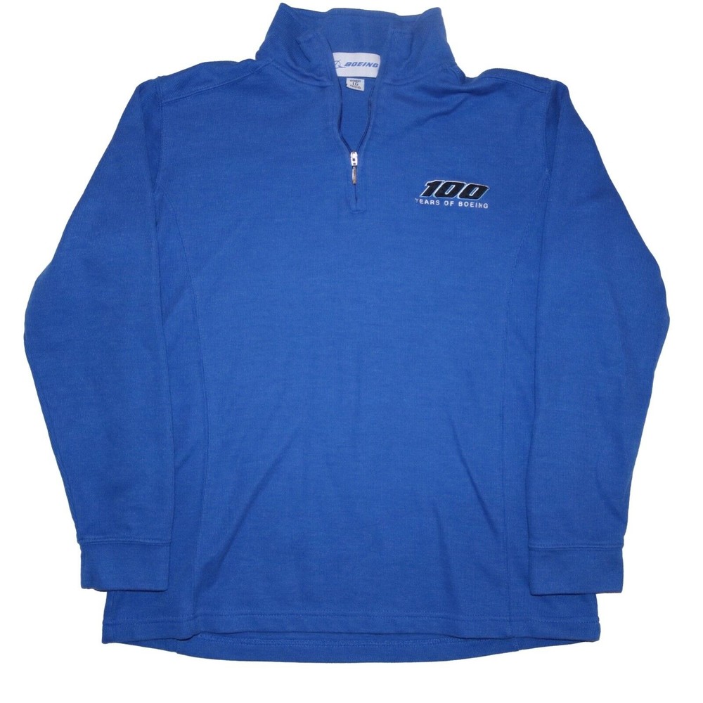 Boeing Sweater 1/4 Zip Blue Pullover Long Sleeve Womens Large sweatshirt